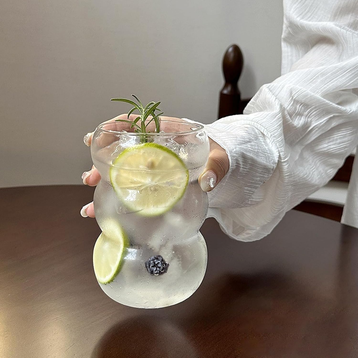 Juice Tea Coffee - Ribbed Glass Water Tumbler, Wave Bubble
