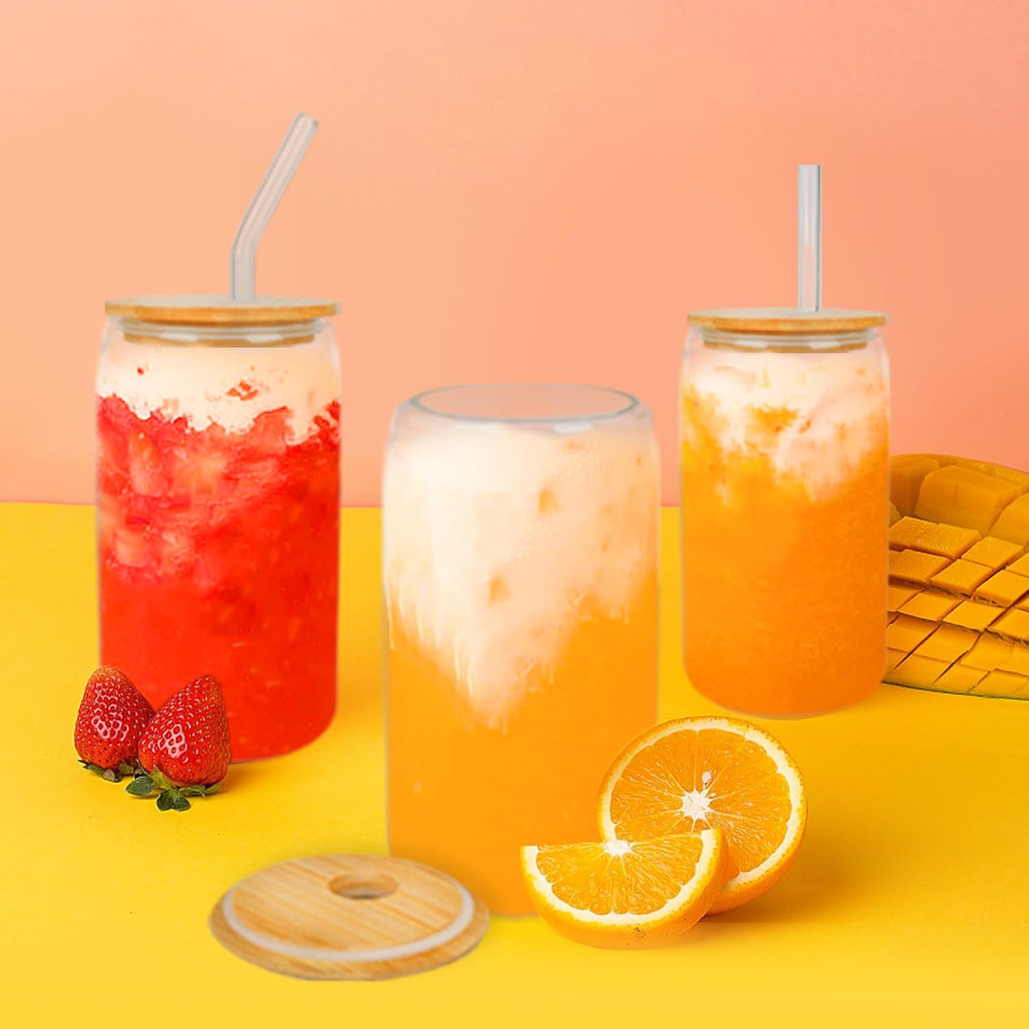 16oz Drinking Glasses with Bam - Juice Tea Coffee review and price