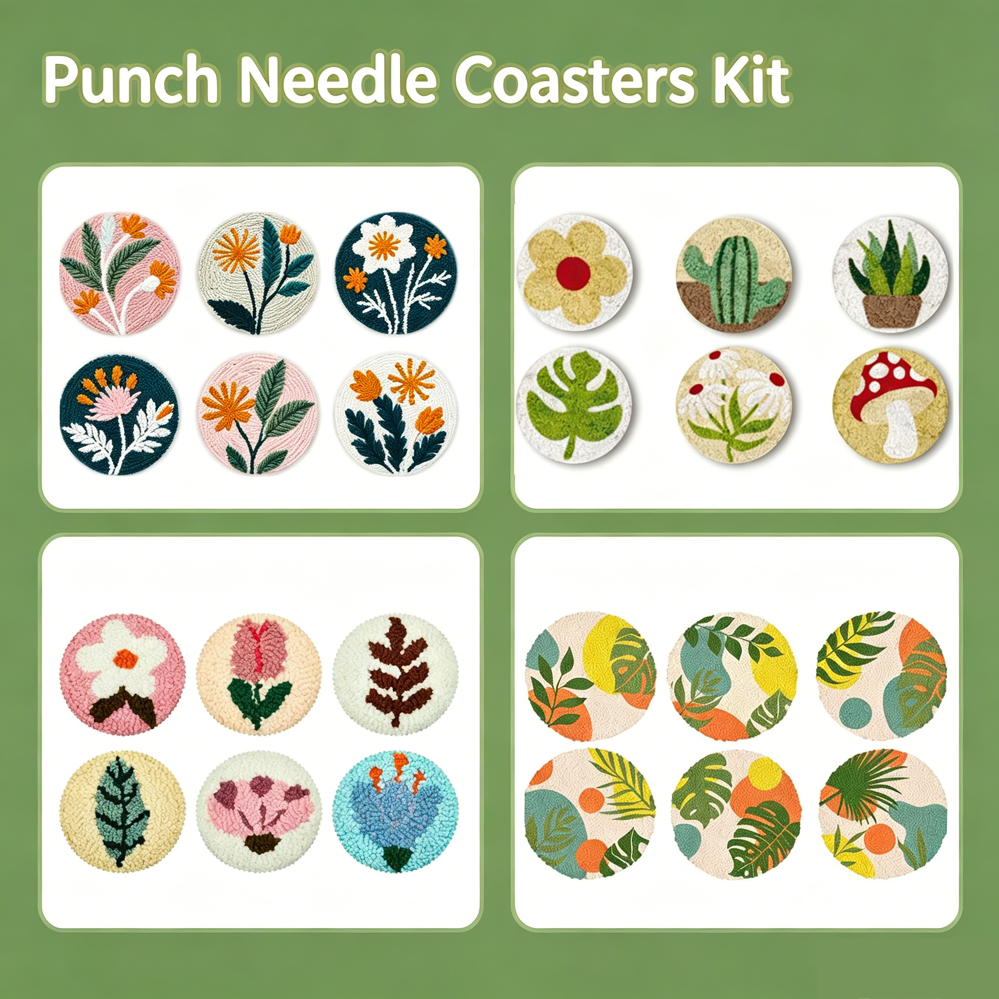 6 Pcs Flower Punch Needle Coas - Tea Coffee Set Up review and price