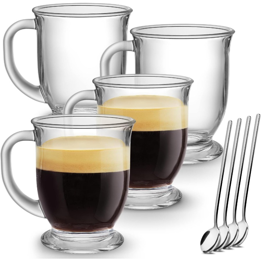 Set of 4 Clear Large Glass Cof - Juice Tea Coffee review and price