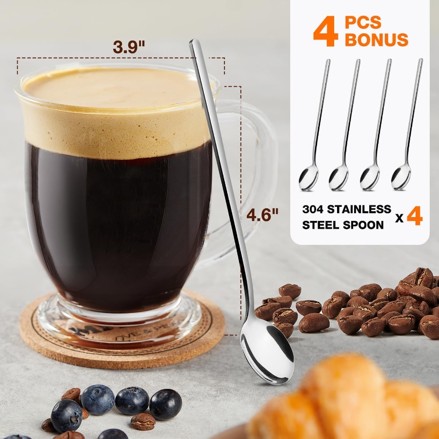 Set of 4 Clear Large Glass Cof - Juice Tea Coffee review and price