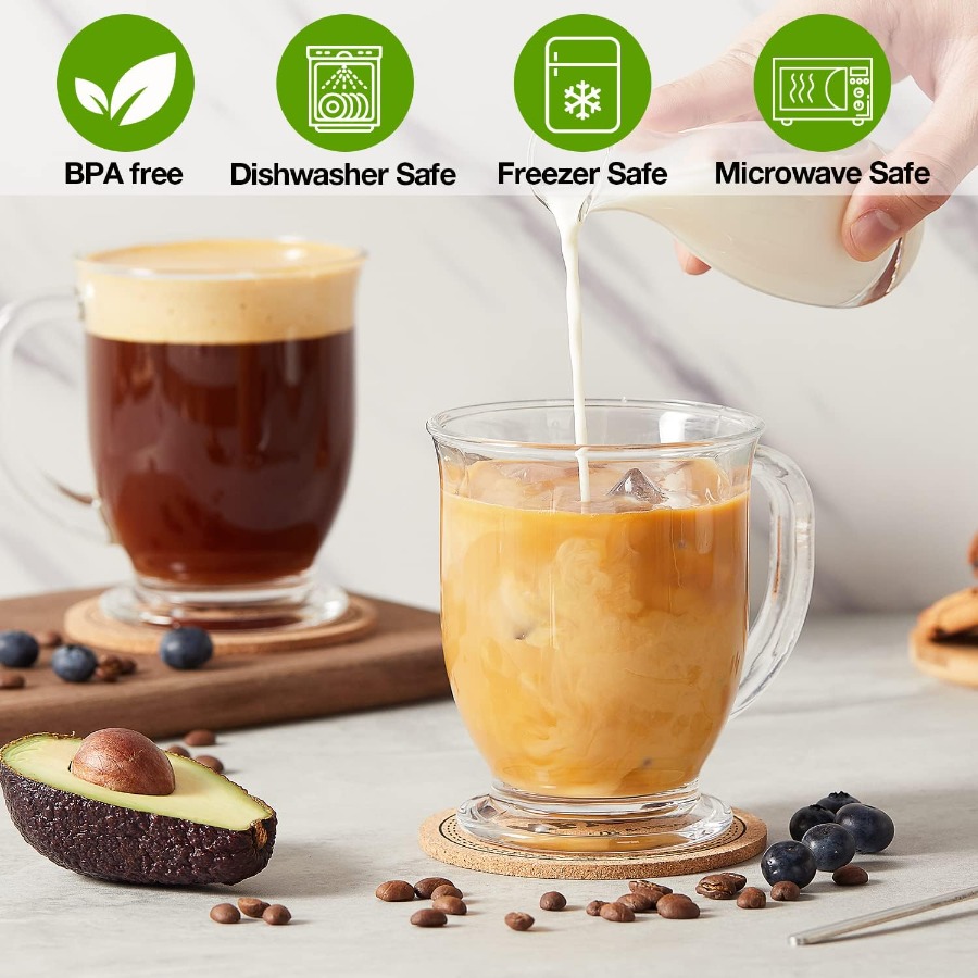 Set of 4 Clear Large Glass Cof - Juice Tea Coffee review and price